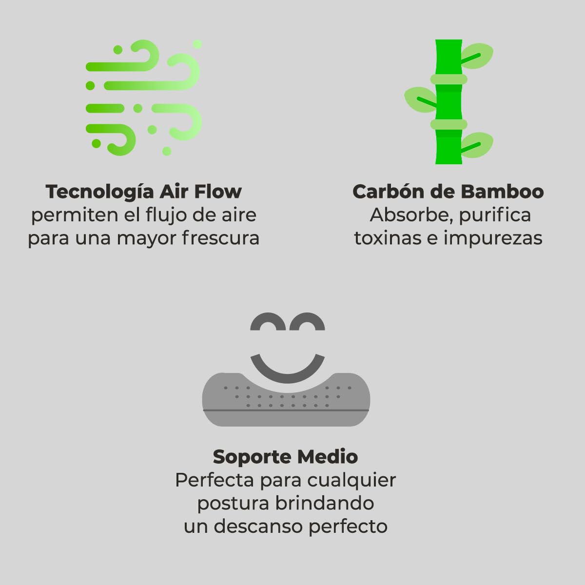 Almohada Látex ROOMI Bamboo Carbón con Tecnología Air Flow Hipoalergénica y Funda Transpirable Removible