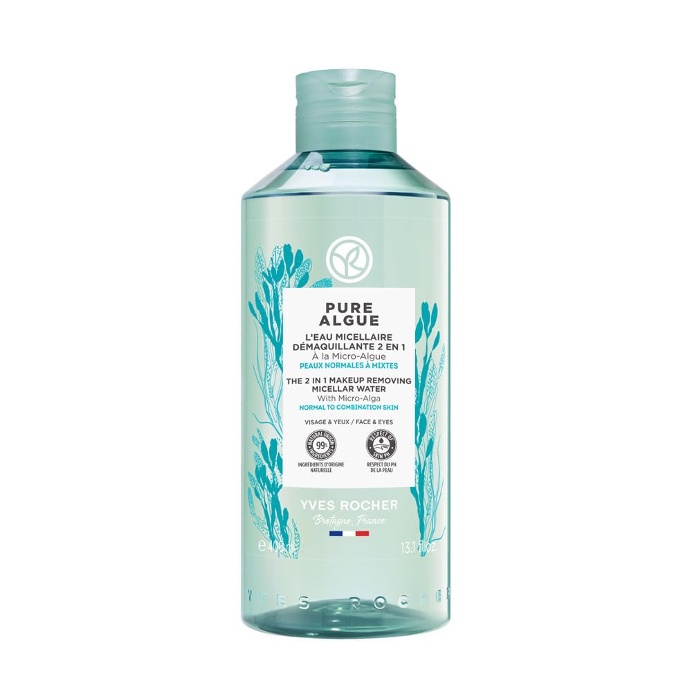 Yves Rocher, Agua Micelar Pure Algue Desmaquilla y Oxigena, Piel Normal a Mixta, Vegana, 400 ml