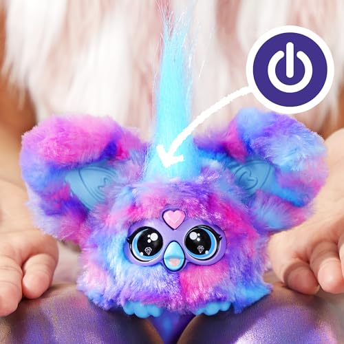 Furby Furblets Peluche Miniamigo Luv-Lee con más de 45 Sonidos, música K-Pop y Frases en Furbish Colores Morado y Azul, Incluye Llavero para Colgar, + 6 años