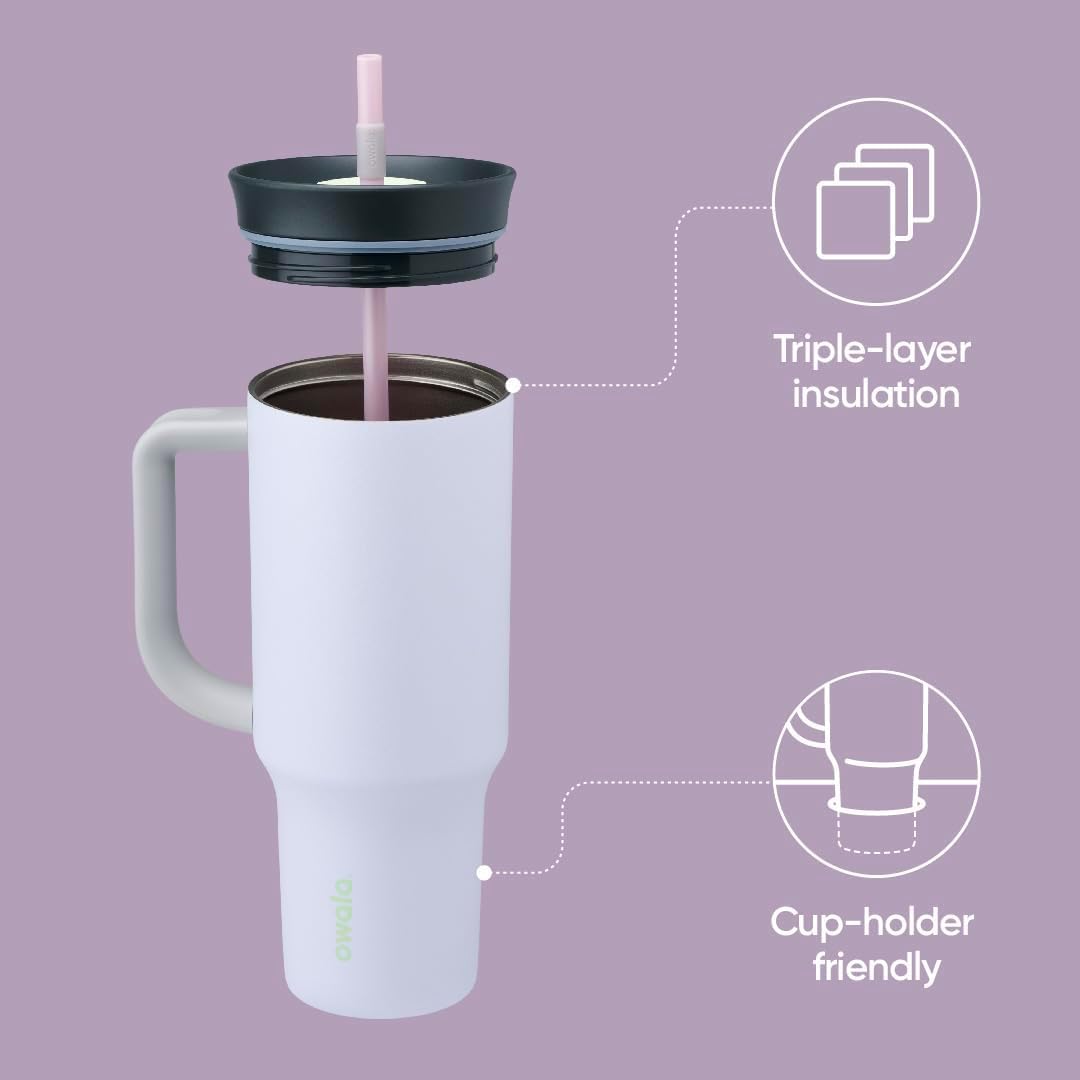 Vaso de Viaje Owala Púrpura Triple Capa Aislada con Tapa Resistente a Derrames y Asa