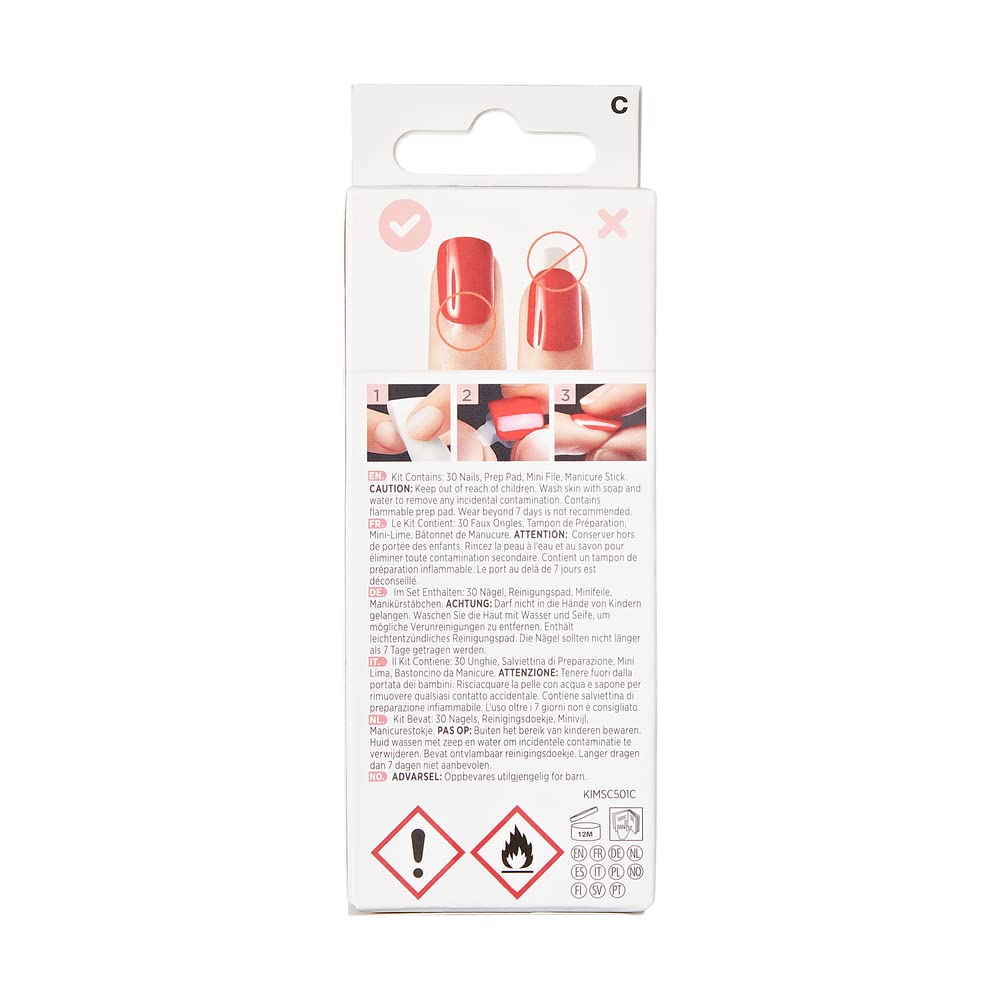KISS imPRESS - Manicura a presión, cree, cuadrada de longitud corta, con tecnología PureFit, incluye almohadilla de preparación, mini lima, palo de cutícula y 30 uñas postizas