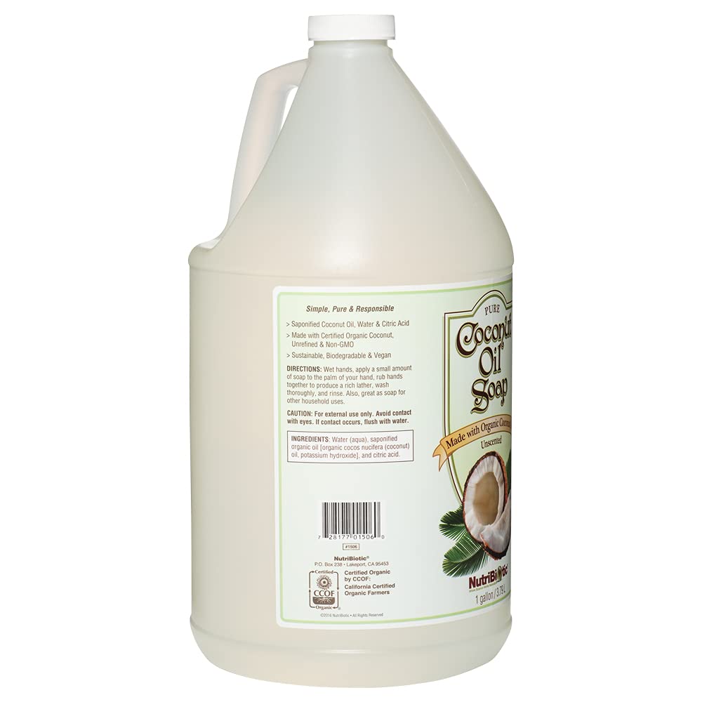 Nutribiotic Pure Coconut Oil Soap, Unscented, 128 Fluid Ounce