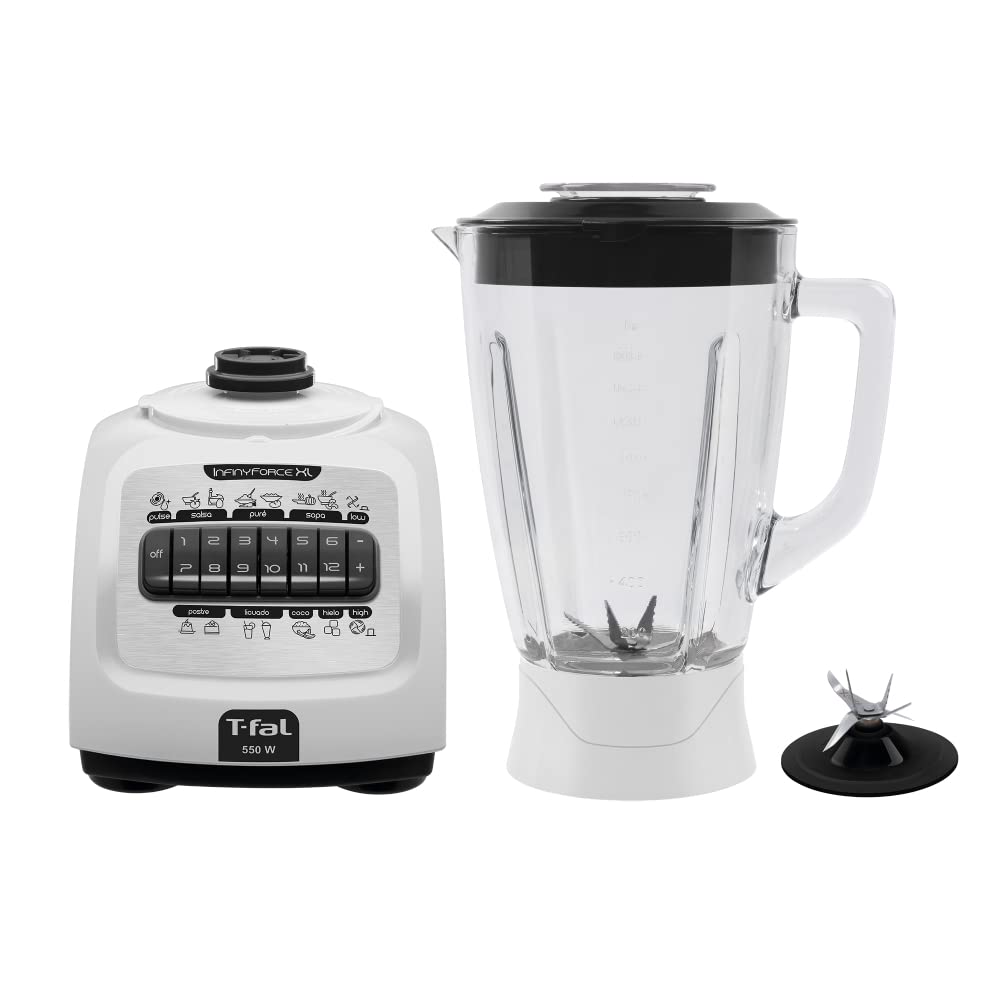 Licuadora T-fal Blanca Infiny Force XL 12 Velocidades Eficiente para Resultados Perfectos 6 Cuchillas de Acero Inoxidable 2.2 L