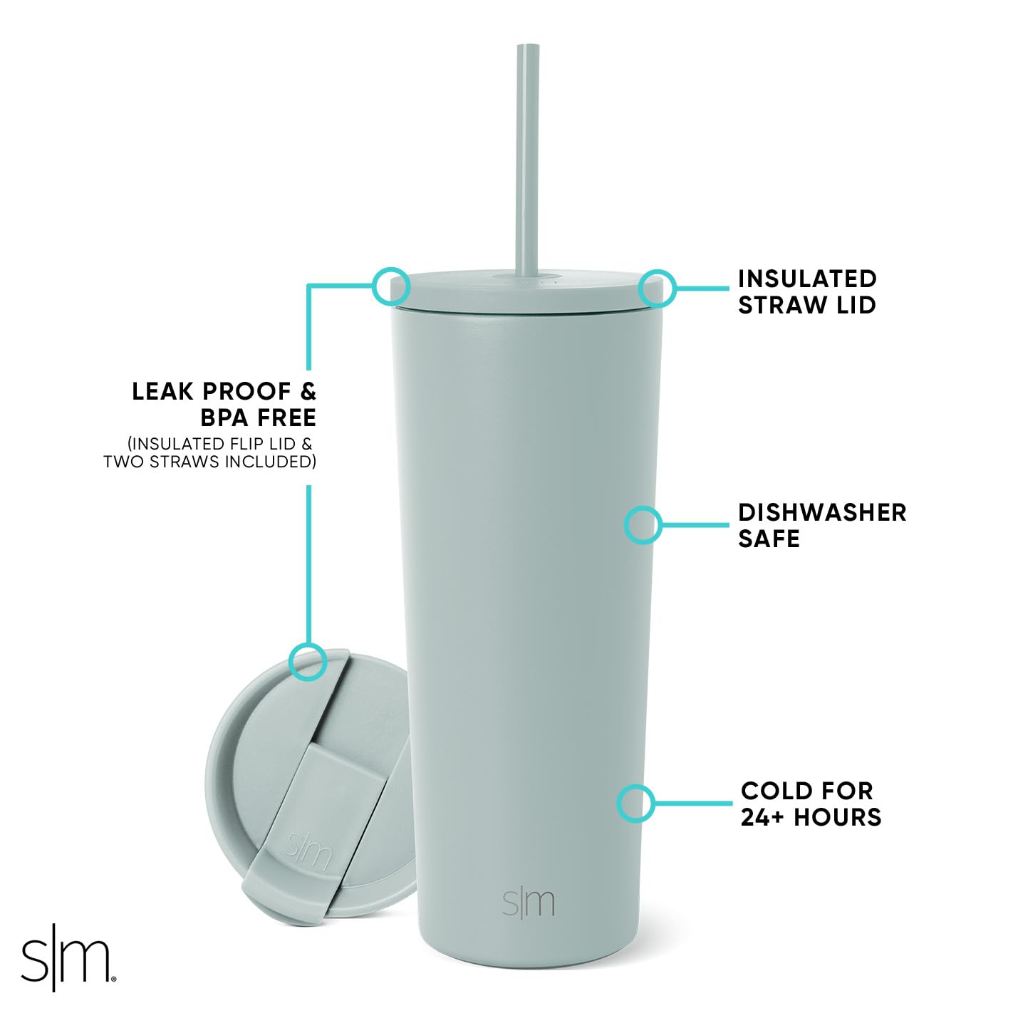 Vaso Térmico Simple Modern Sea Glass Sage Reutilizable de Acero Inoxidable Classic de 710ml para Viajes