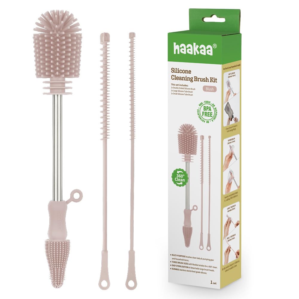 Haakaa Kit de cepillo para polvo de limpieza de silicona de grado alimenticio, 3 piezas (kit-rubor)
