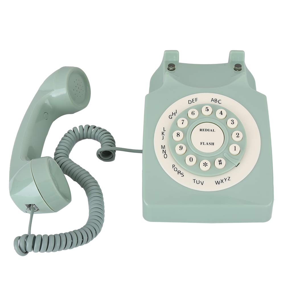 V BESTLIFE Teléfono Antiguo para decoración del hogar, teléfono Fijo con Cable clásico, teléfono Retro Europeo clásico, Llamada de Alta definición Verde, botón Transparente Grande