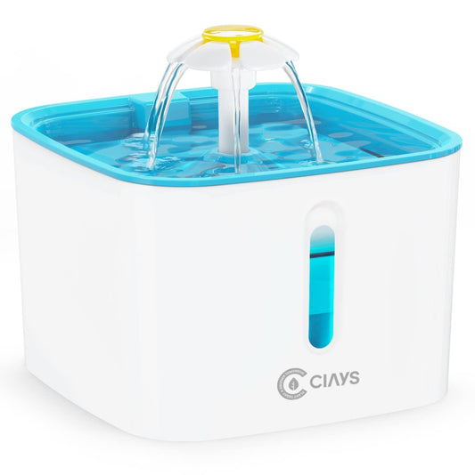 Ciays Fuente de Agua para Gatos, Fuente de Agua automática para Mascotas, dispensador de Agua para Perros de 84 onzas/2.5 litros con 3 filtros de Repuesto para Gatos, Perros, múltiples Mascotas, Azul
