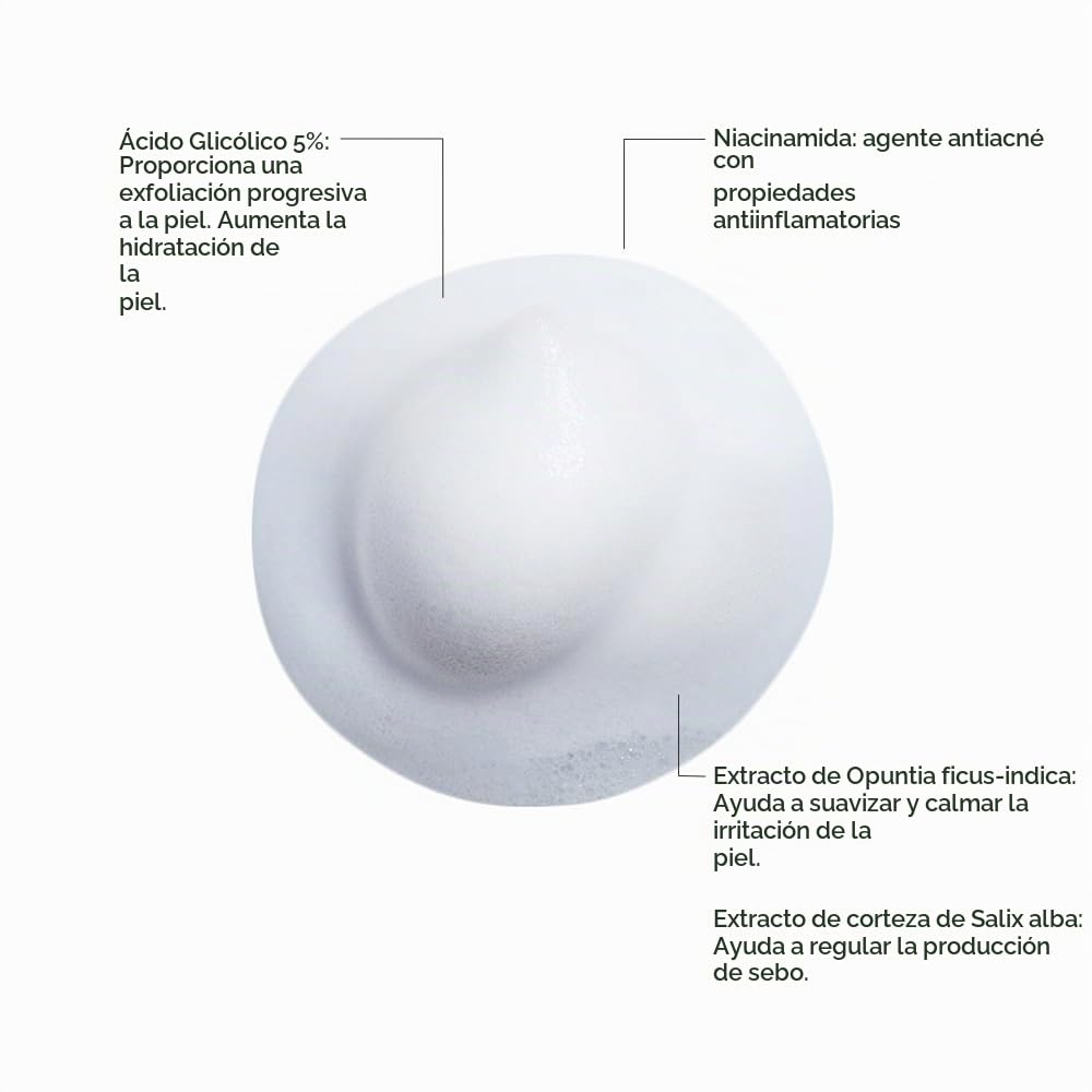 Reve Dermatologique | Oxidermc Foamer G5 - Espuma Facial Dermolimpiadora Anti imperfecciones - Ácido Glicólico, Niacinamida, Extracto de Corteza de Salix alba y Opuntia ficus-indica. - 200 ml