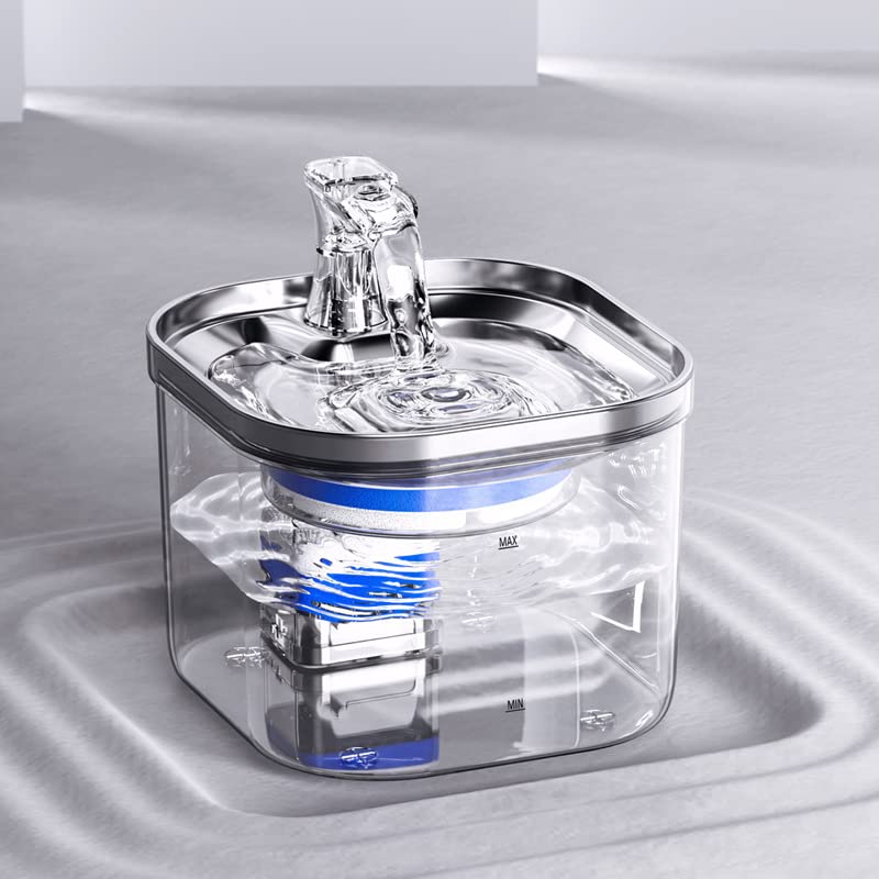 LKUWEE Bebedero para Gato, 304 Acero Inoxidable Fuente para Gato, 67oz/2 L, Ultrasilencioso y Sistema de Filtración de Agua Circulante de Fuente de Agua para Gatos, Dispensador de Agua para Perro