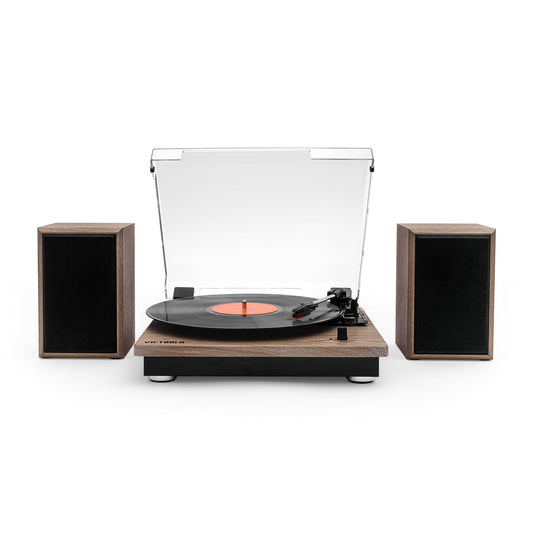 Tocadiscos Victrola Montauk Nogal Vinilo Estilo Rústico con Bluetooth y Salida RCA