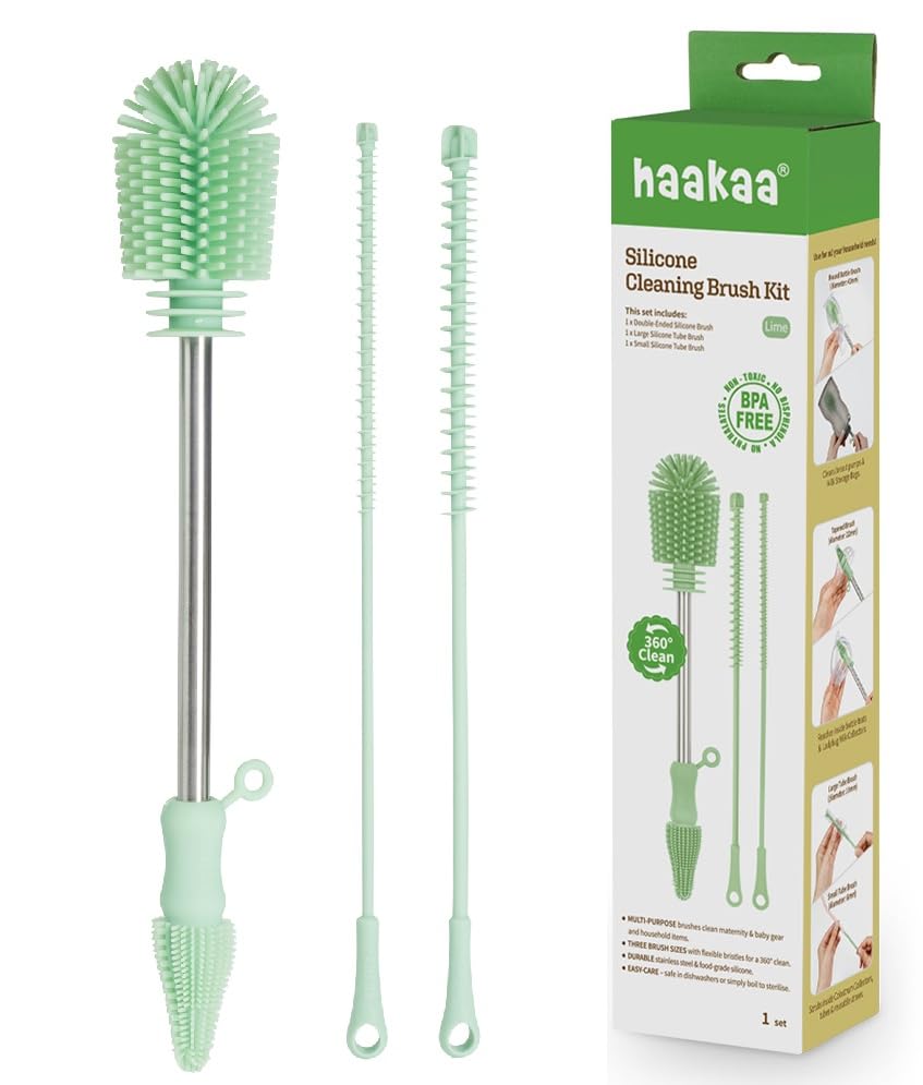 Haakaa Kit de cepillo para polvo de limpieza de silicona de grado alimenticio, 3 piezas (kit-lima)