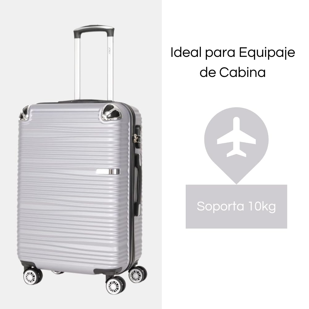 Maleta de Mano JONY Carry On Rigida Resistente Ruedas Giratorias 360 Mango Expandible ABS Candado de Seguridad (Gris Rayado)