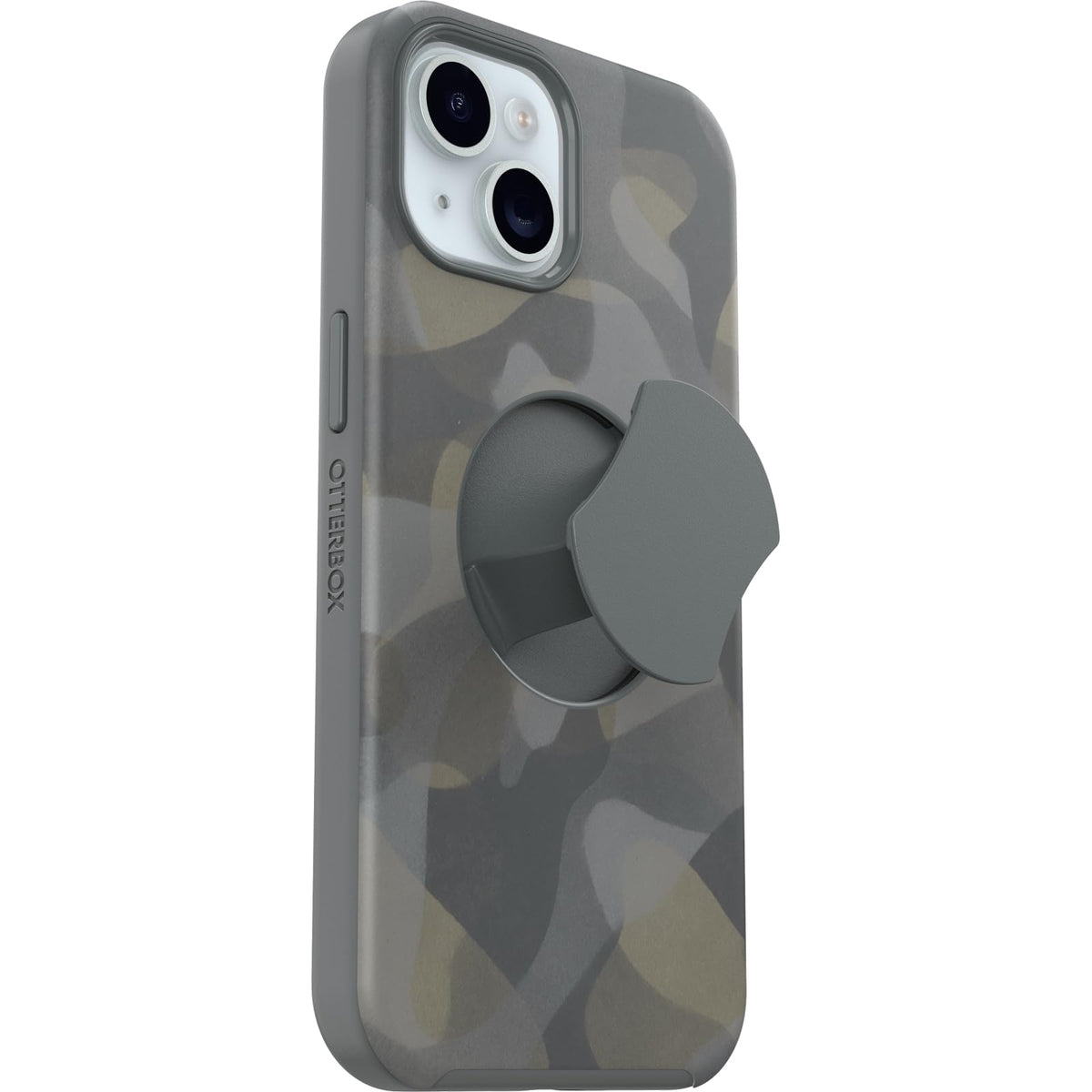 Funda OtterBox iPhone 15, 14 y 13 Gris CAMO OtterGrip Symmetry con Agarre Integrado y Compatibilidad MagSafe para Protección Cámara
