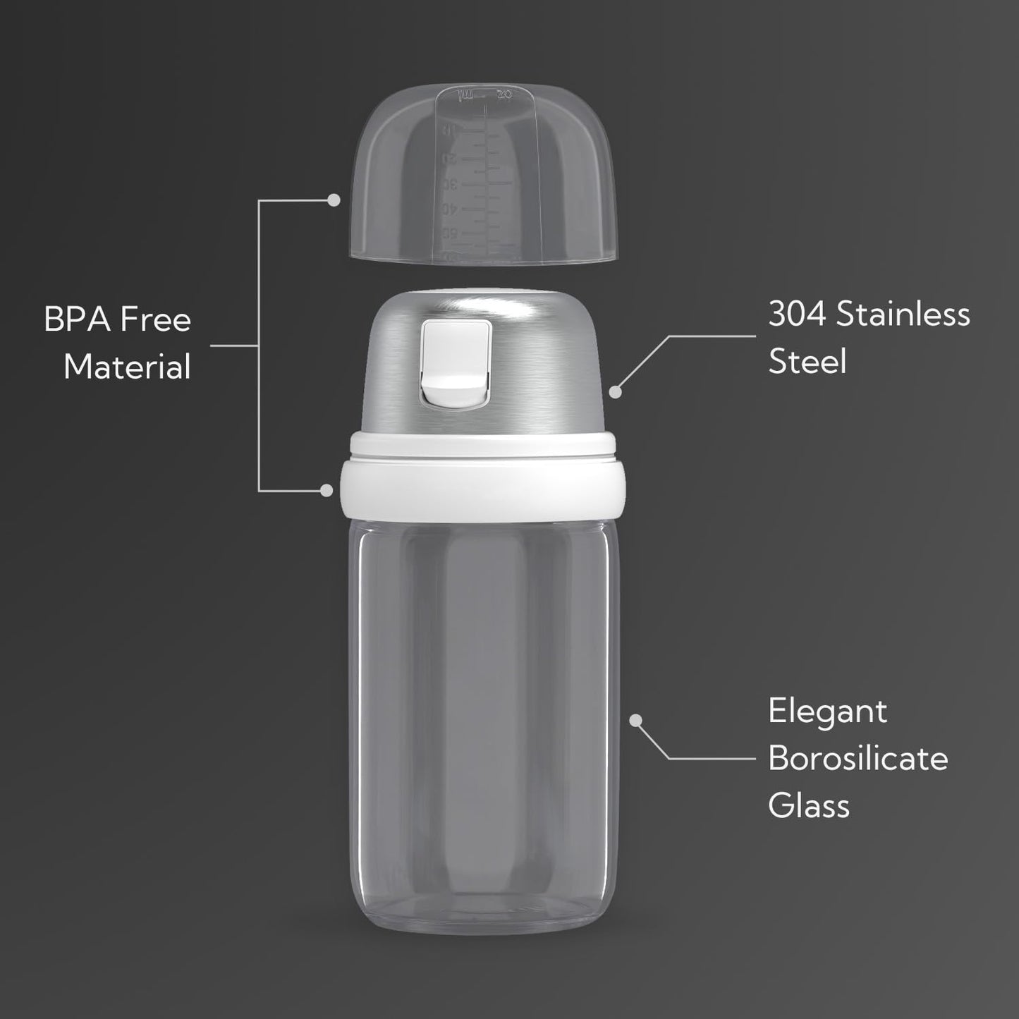 KTCHENDAO - Salero de vidrio 2 en 1 con boquilla lateral para verter la tapa, tapa integrada para ralentizar la humedad con marcas de mearsuring, elegante dispensador de sal de vidrio borosilicato