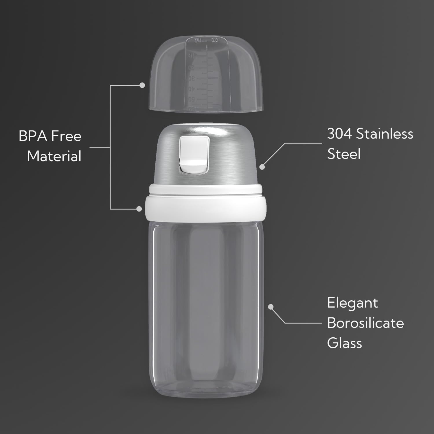 KTCHENDAO - Salero de vidrio 2 en 1 con boquilla lateral para verter la tapa, tapa integrada para ralentizar la humedad con marcas de mearsuring, elegante dispensador de sal de vidrio borosilicato