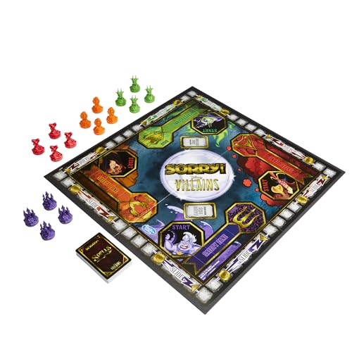 Hasbro Gaming Sorry! Juego de Mesa: Disney Villains Edition Juego para niños, Juegos Familiares para Edades de 6 años en adelante (Exclusivo de Amazon)