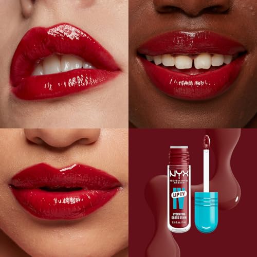 NYX Professional Makeup, LIP IV Gloss Serum Hidratante, Tono: Crnbry Splash. Tinta de Labios hidratante con alto pigmento infusionado con agua de coco y magnesio. Fórmula vegana.