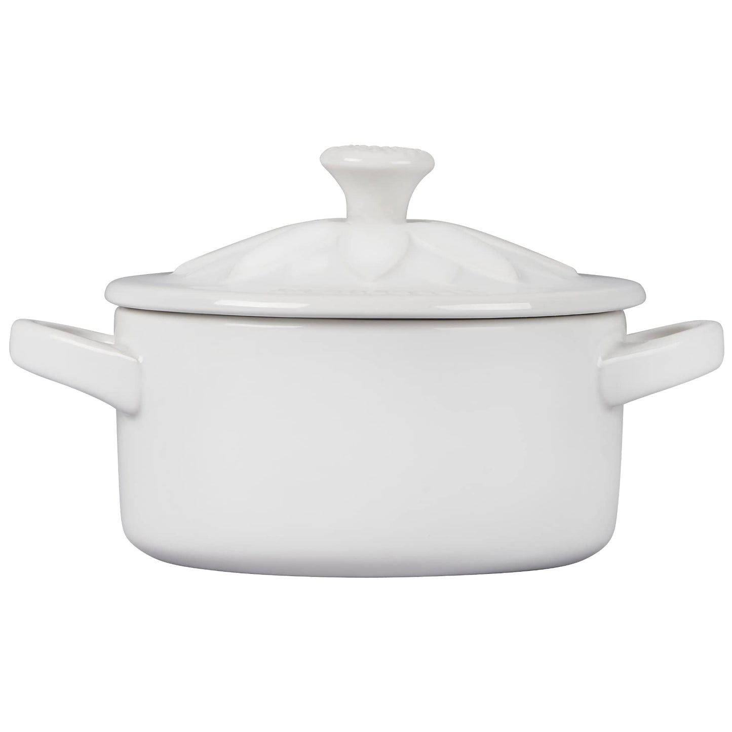 Le Creuset - Cocotte redondo de gres con tapa de flores, 8 onzas, color blanco