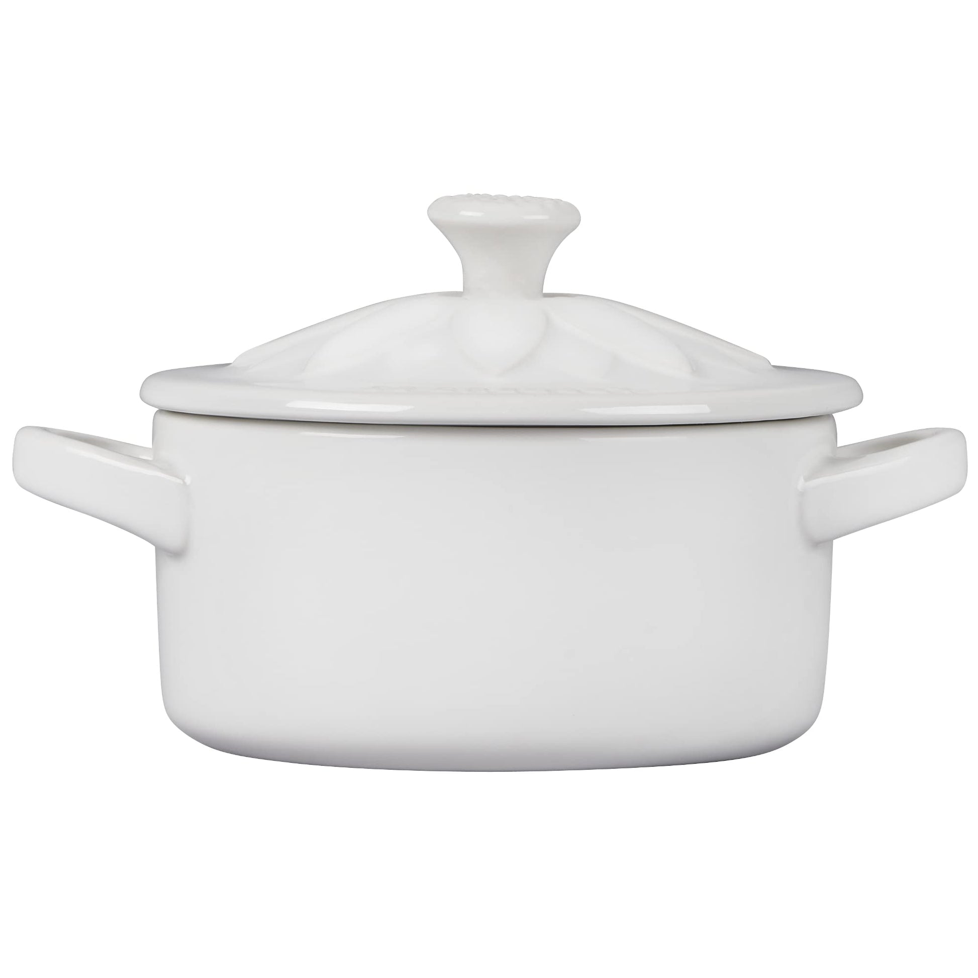 Le Creuset - Cocotte redondo de gres con tapa de flores, 8 onzas, color blanco