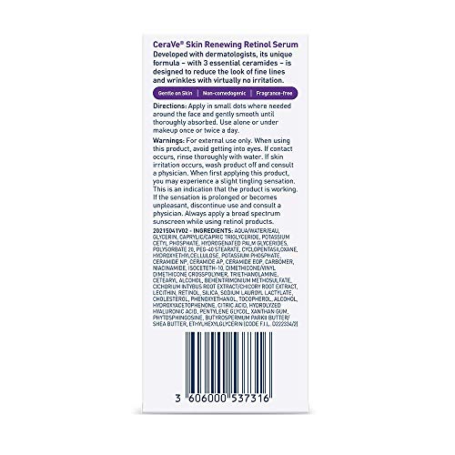 CeraVe - Sérum antienvejecimiento de retinol para rostro | 1 onza | Serum en crema para suavizar las líneas finas | Sin fragancia