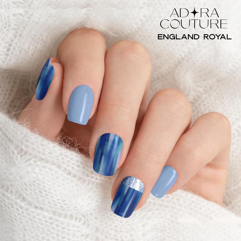 Tiras de Uñas de Gel Adora Couture Azul Brillante con Purpurina para Mujer