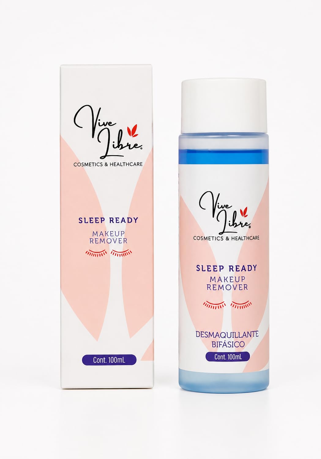 Sleep Ready Makeup Remover- Desmaquillante Bifásico- Elimina el Maquillaje a Prueba de Agua- Vive Libre Cosmetics
