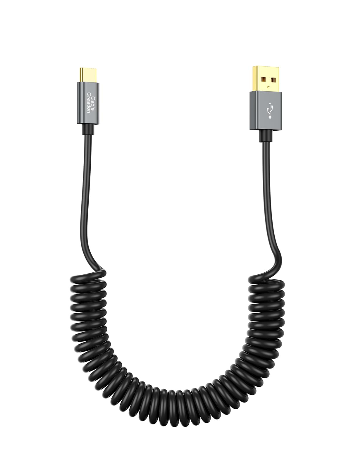 CableCreation Cable USB A a USB C en espiral 0.45~1.5 metros, cable estirado de carga rápida USB a USB C 3A para Galaxy SS23 S22 S21 20 S10 S9, Pixel, Mini iPad, negro