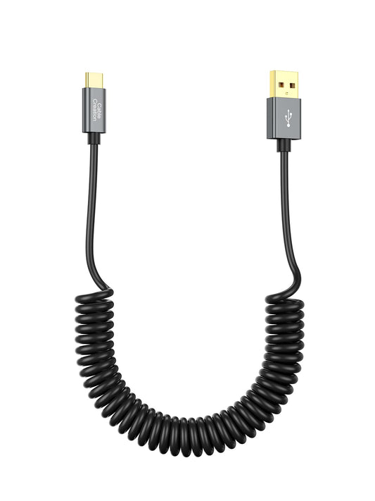 CableCreation Cable USB A a USB C en espiral 0.45~1.5 metros, cable estirado de carga rápida USB a USB C 3A para Galaxy SS23 S22 S21 20 S10 S9, Pixel, Mini iPad, negro