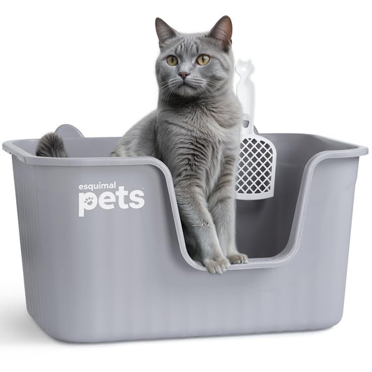 Arenero Inodoro ESQUIMAL Gris Grande con Paredes Altas y Pala para Gato