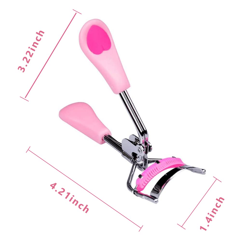 Rizador de pestanas de acero inoxidable con almohadillas para orejas de repuesto de silicona, sin dolor, apto para cualquier forma de ojos y tamanos, Rosado