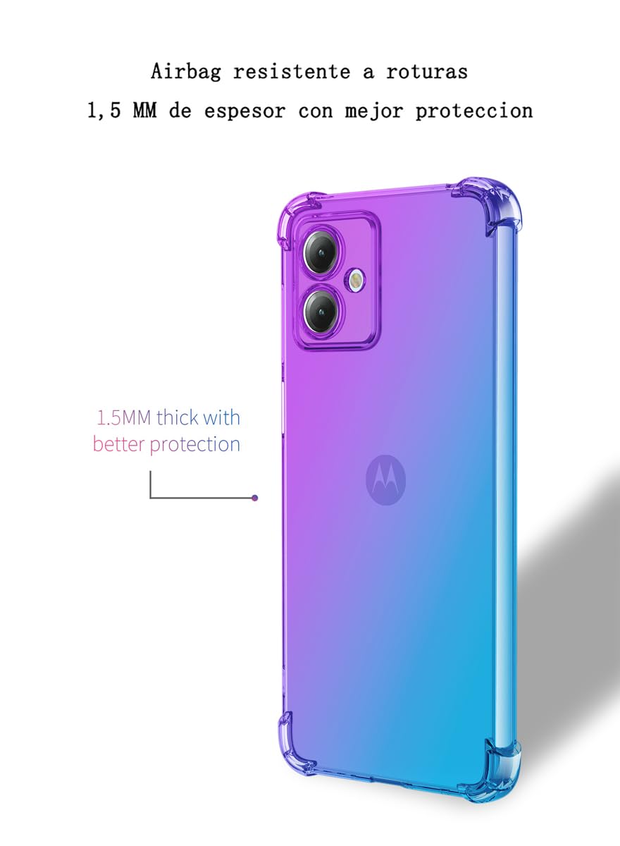 DABUNA Funda para Moto G14 Case Uso Rudo,Transparente Colores Degradados Protectora de Cámara Anticaída Carcasa Bumper(Púrpura Azul)