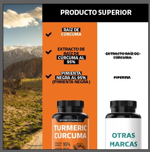 Suplemento Alimenticio Turmeric Cúrcuma con Raíz Estandarizada y Pimienta Negra Alta Potencia NON GMO