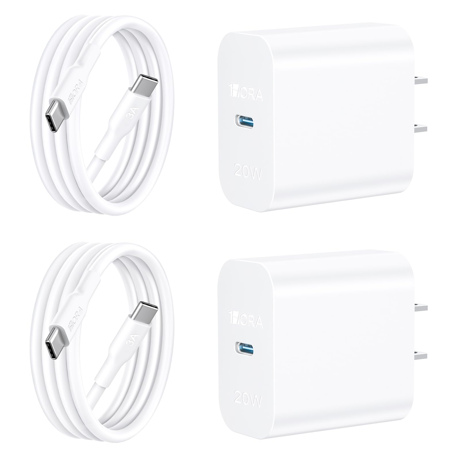 1 Hora Cargador USB C, 2-Pack PD 20W Cubo Cargador Tipo C Carga Rápida con Cable USB C a C 1M 3A, Cuadro de Carga Compatible para IP 15 Samsung Galaxy A55/S23/Note10/S20 Ultra/S10/S9/S8/Motorola