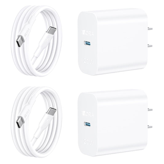 1 Hora Cargador USB C, 2-Pack PD 20W Cubo Cargador Tipo C Carga Rápida con Cable USB C a C 1M 3A, Cuadro de Carga Compatible para IP 15 Samsung Galaxy A55/S23/Note10/S20 Ultra/S10/S9/S8/Motorola