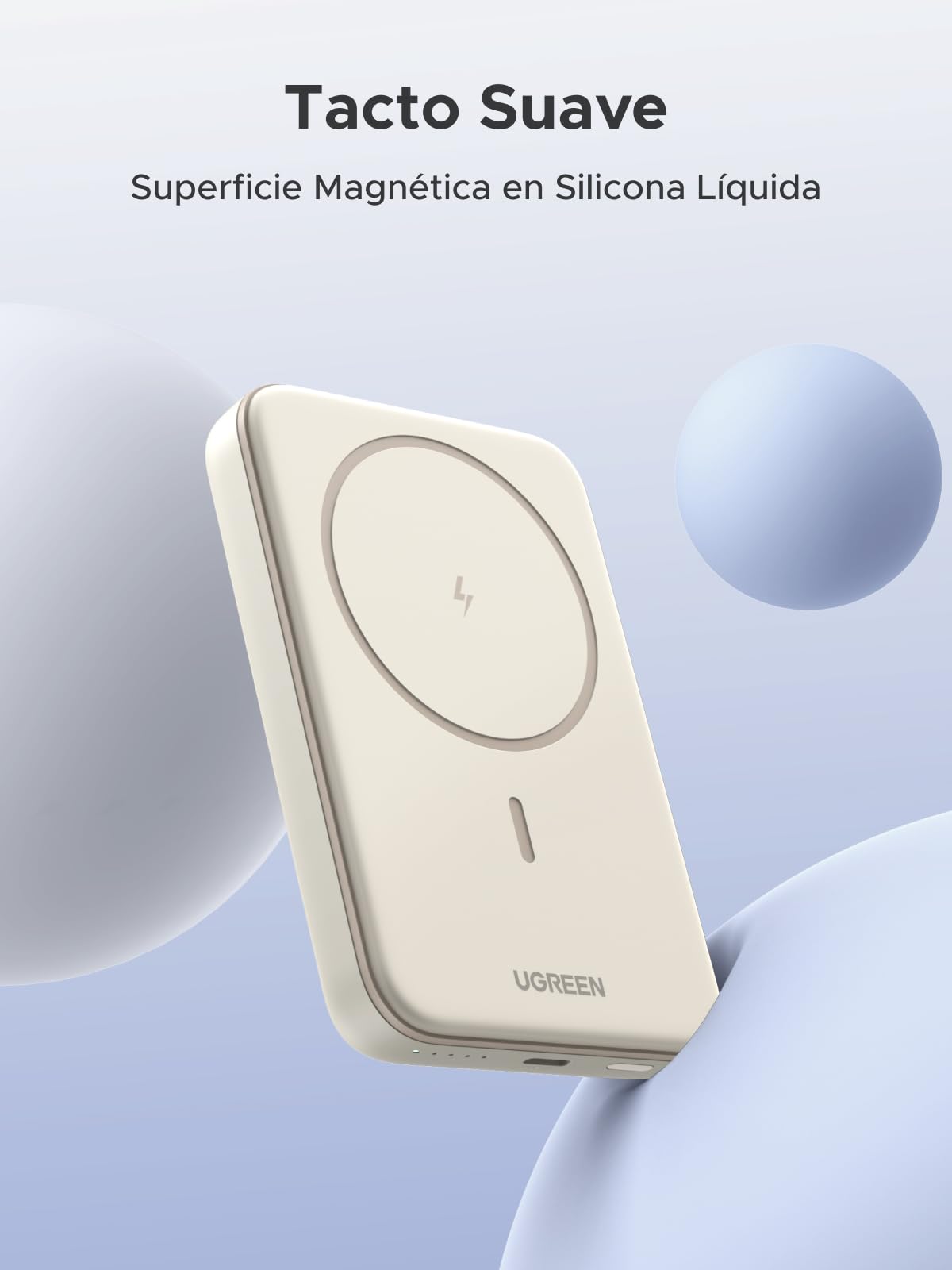 Power Bank UGREEN Blanco 10000mAh Inalámbrico Carga Rápida Magnético PD 20W USB C Compatible con iPhone, Galaxy y Xiaomi
