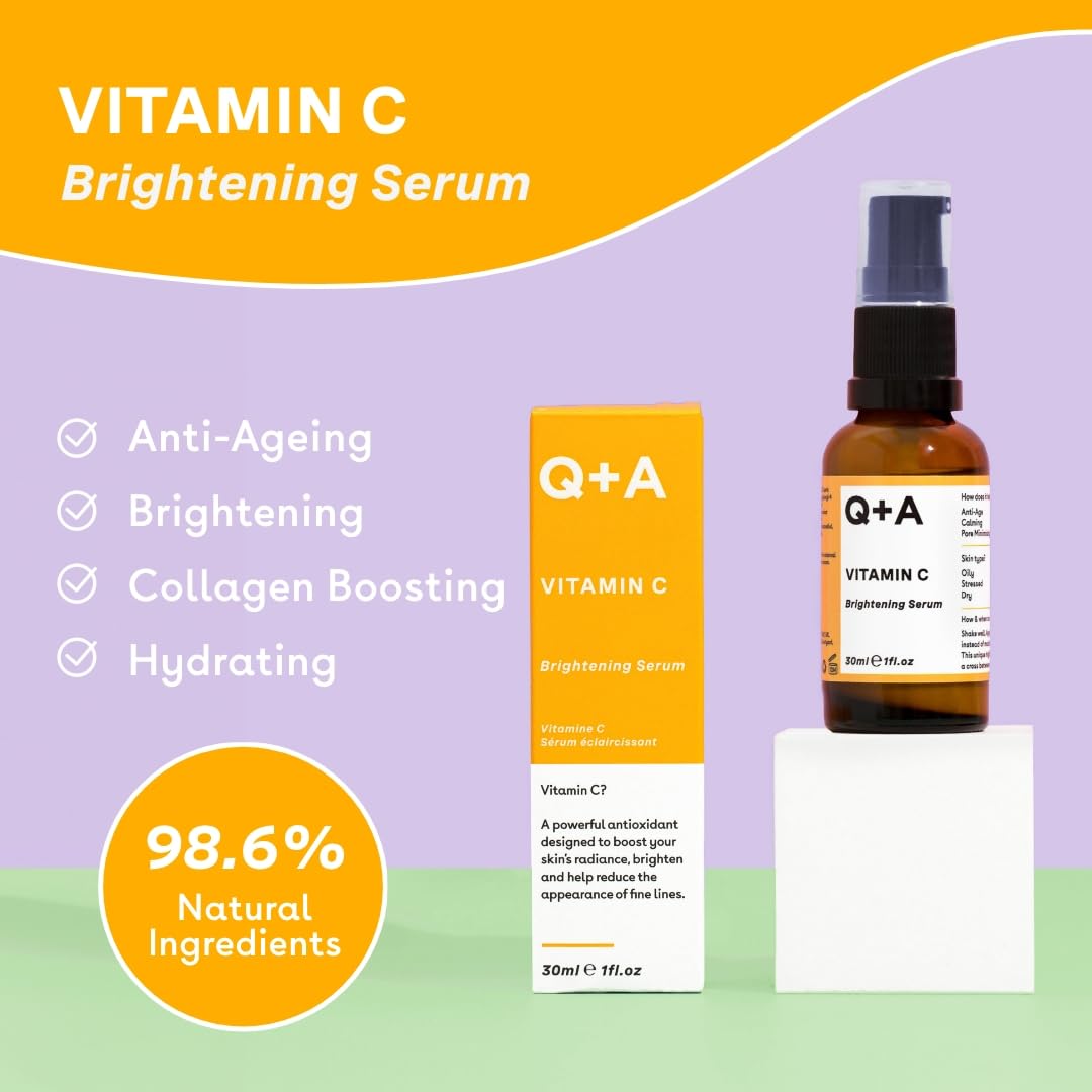 Q+A Sérum Iluminador de Vitamina C, Ilumina y Refresca tu Piel con este Sérum Facial Hibrido Rico en Antioxidantes e Hidratante, 30ml