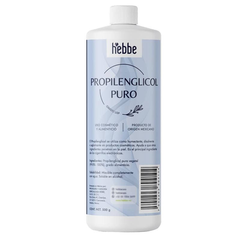 Hebbe - Propilenglicol, Hidratante y Solvente para Cosméticos, 500 g