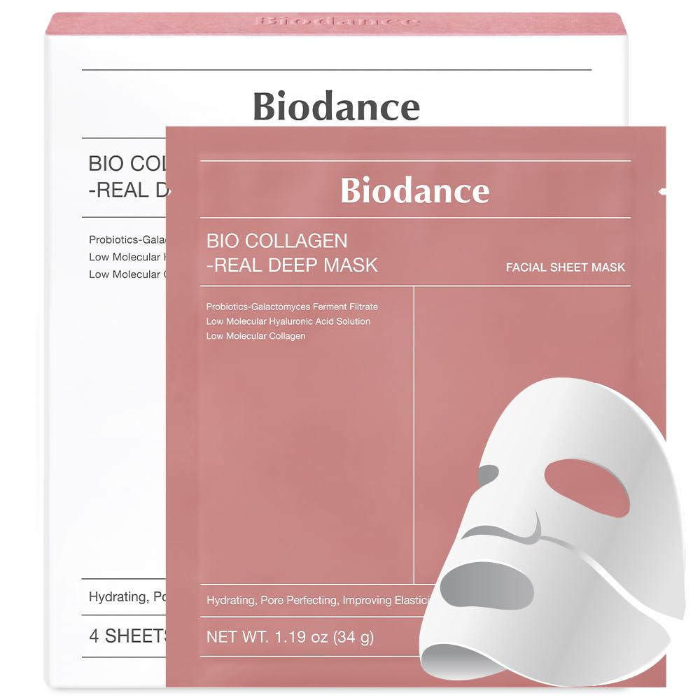 BIODANCE Bio-Collagen Real Deep Mask, Overnight Mask, Pore Eraser Mask, Hydrogel Mask Sheet, Pore Tightening, Hydrating, Low Molecular Collagen Face Mask | 34g x4ea