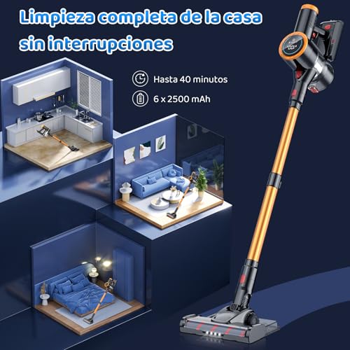 Aspiradora Inalambrica, Aspiradora de Mano y Vertical 2 en 1, 30KPa/350W Aspiradoras para el Hogar, Potente Succión,con Cepillo Sin Enredos,1L Taza para Polvo,para Pelo de Mascotas/Alfombra (Gris)