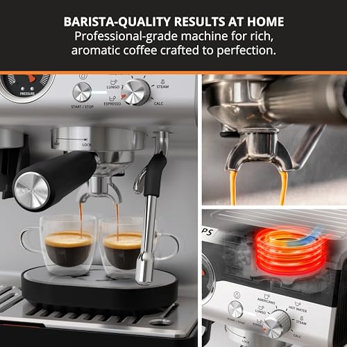 Krups Maquina Espresso con Molino Integrado, 30 Niveles de Molido, 15 Bares de Presión, Varita de Vapor Profesional, Preinfusión y Temperatura Ajustable, XP801TU0