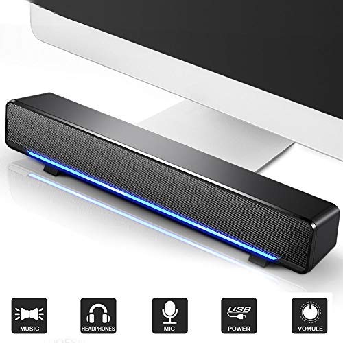 Altavoces para Computadora, Barra de Sonido para Computadora con Cable USB, Reproductor de Música Caja de Sonido Envolvente para Graves Entrada de 3.5 mm para Computadora de Escritorio(Negro)