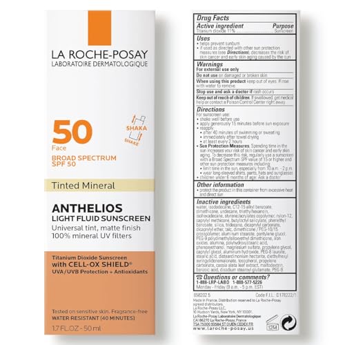 La Roche-Posay Anthelios Tinted Mineral Sunscreen Ultra-Light SPF 50, 1.7 Fl. Oz.