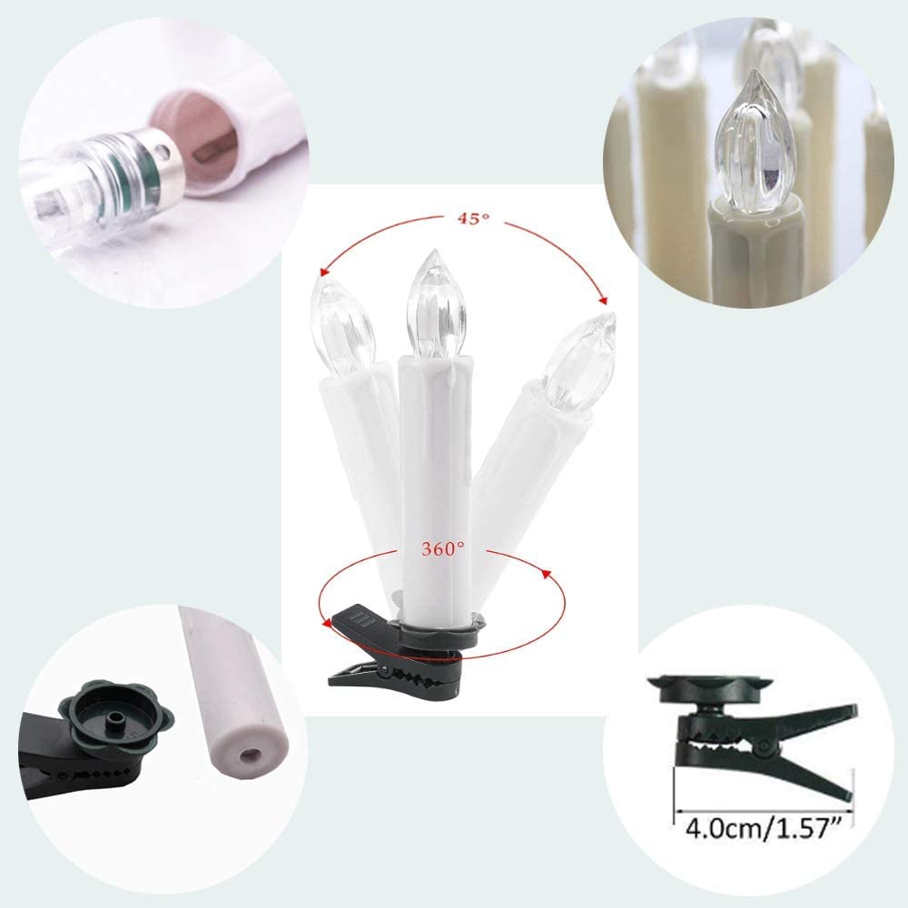 HANNAHONG - 10 velas LED sin llama con control remoto, mini cera falsa eléctrica, regulable, funciona con pilas, clips de ventanas para candelabro, corona, decoración de Navidad