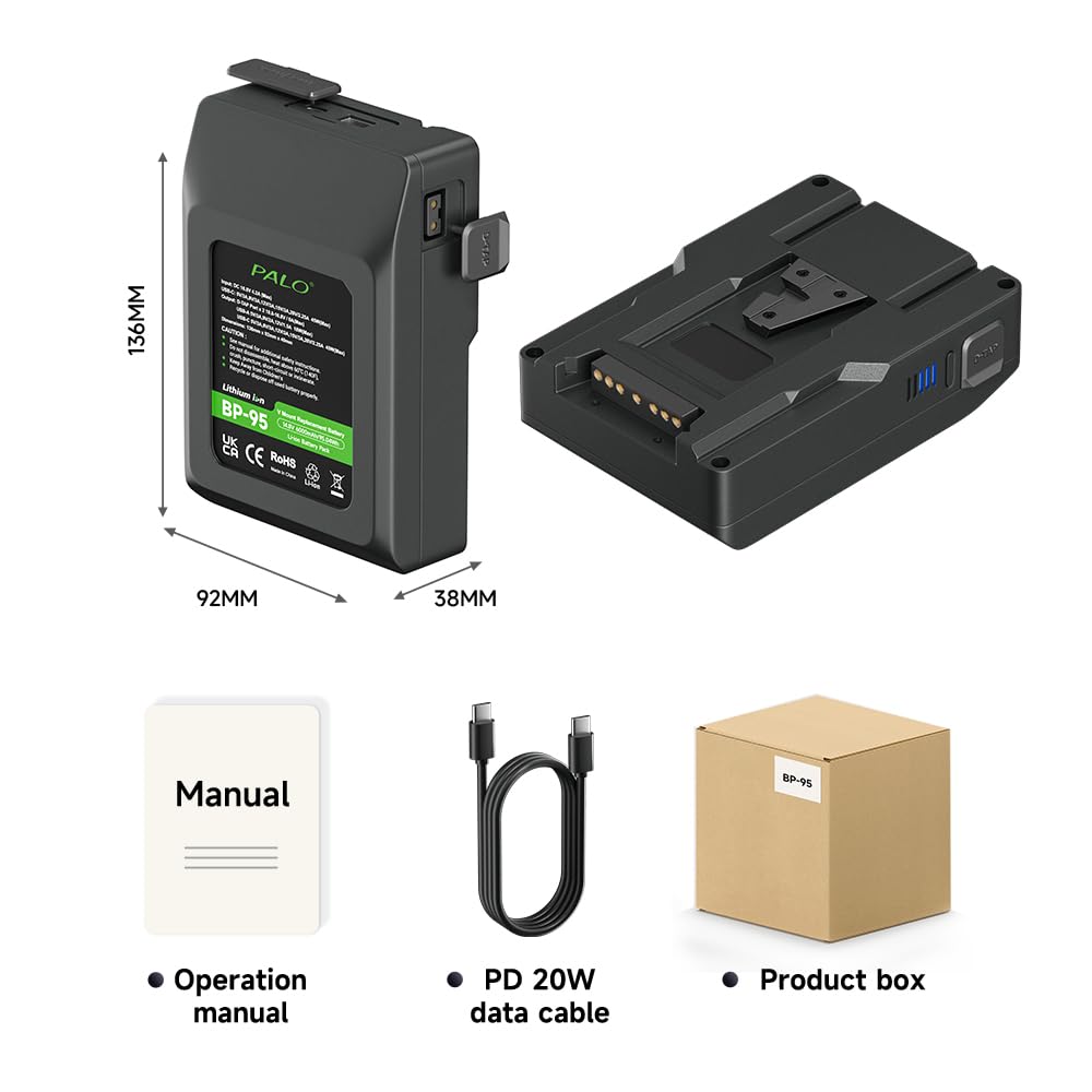 Batería de Montaje en V de 95 WH 14.4 V 6600 mAh, Carga de ayuno para videocámara de transmisión de Video, Compatible con Sony HDCAM, XDCAM, cámaras de Cine Digital y Otras videocámaras