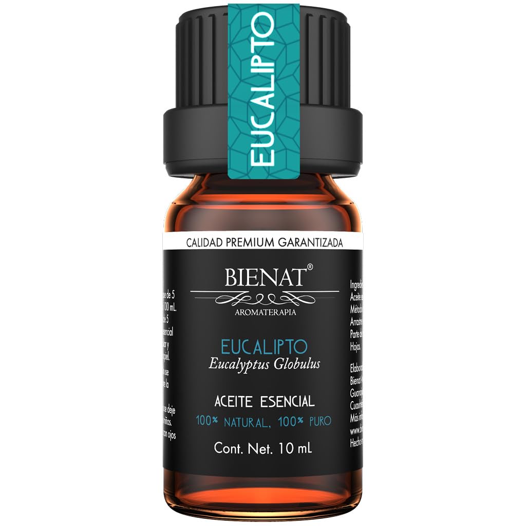 BIENAT AROMATERAPIA Aceite Esencial de Eucalipto 10mL | 100% Puro y Concentrado | Ideal para Difusor de Aromas, Humidificador, Aromaterapia, Masajes, Meditación, Jabones y Velas | Esencia Natural en Gotas