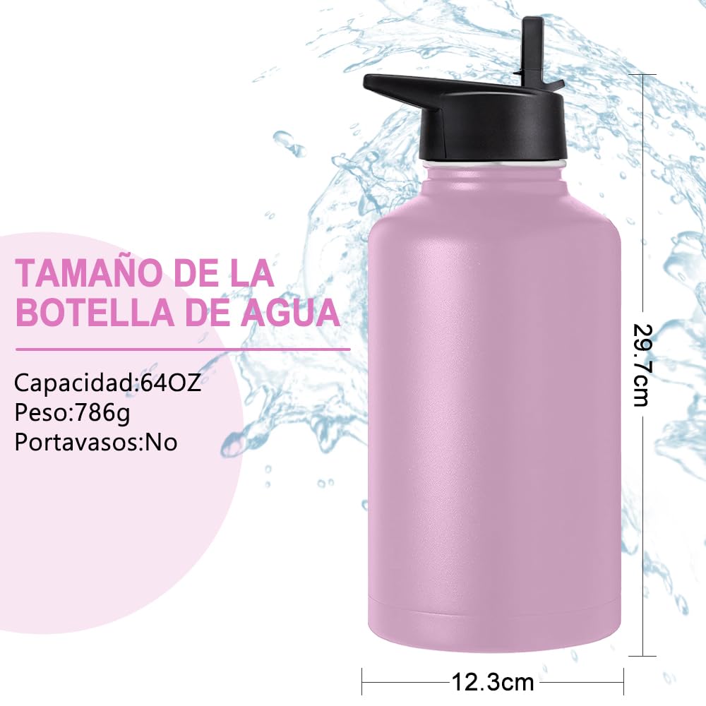 Free Wolf 64OZ Termo de Acero Inoxidable A Prueba de Fugas Con 3 Tapas y Asa, Doble Aislamiento Térmico para 24 Horas de Agua Fría y 12 Horas de Caliente