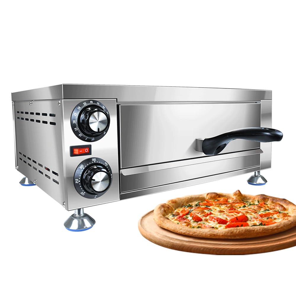 Generic YOOKTEN - Horno eléctrico de pizza para interiores, horno de pizza de 12 pulgadas, máquina comercial para hacer pizzas para el hogar con temporizador de 60 minutos, cocina de pizza de acero