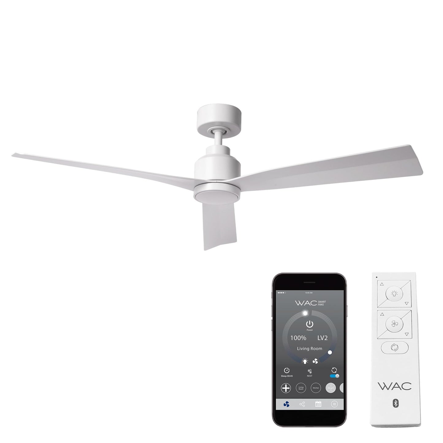 Ventilador de Techo Inteligente WAC Smart Fans Blanco Mate con Control Remoto para Interiores y Exteriores