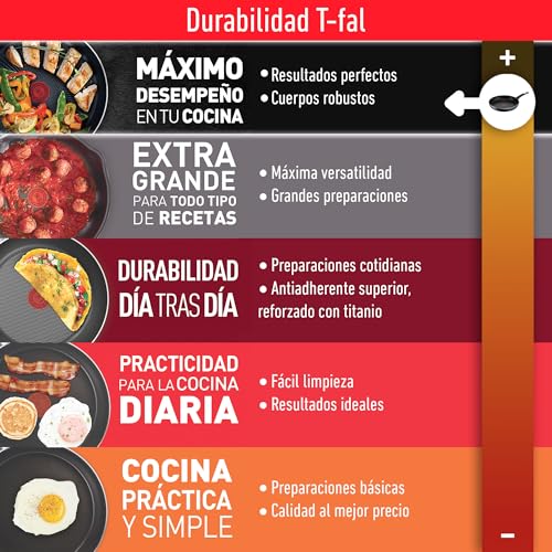 Sartén T-fal Negro Hard Titanium Plus con Antiadherente Titanium 2X y Tecnología Thermo Señal 30 cm