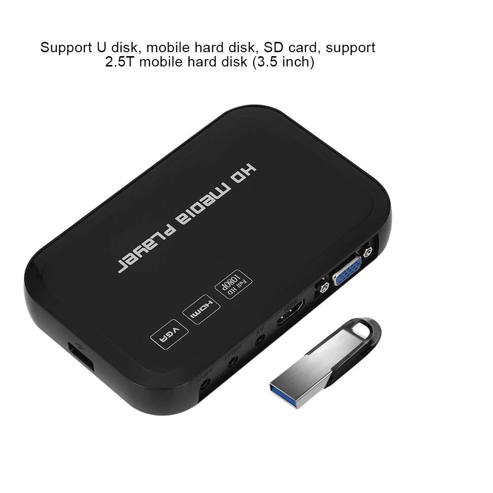 Eboxer HDMI Reproductor Multimedia, Mini 1080p VGA AV Video Media Player para-MKV/AVI Soporte U Disco/Tarjeta SD/Disco Duro Móvil(US Plug)